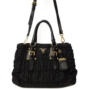 Prada Tessuto Gaufre convertible tote pleated leather trim Black
